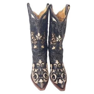 Corral Vintage Leather‎ Genuine Lizard Women's Black & Beige Cowboy Boots 7M